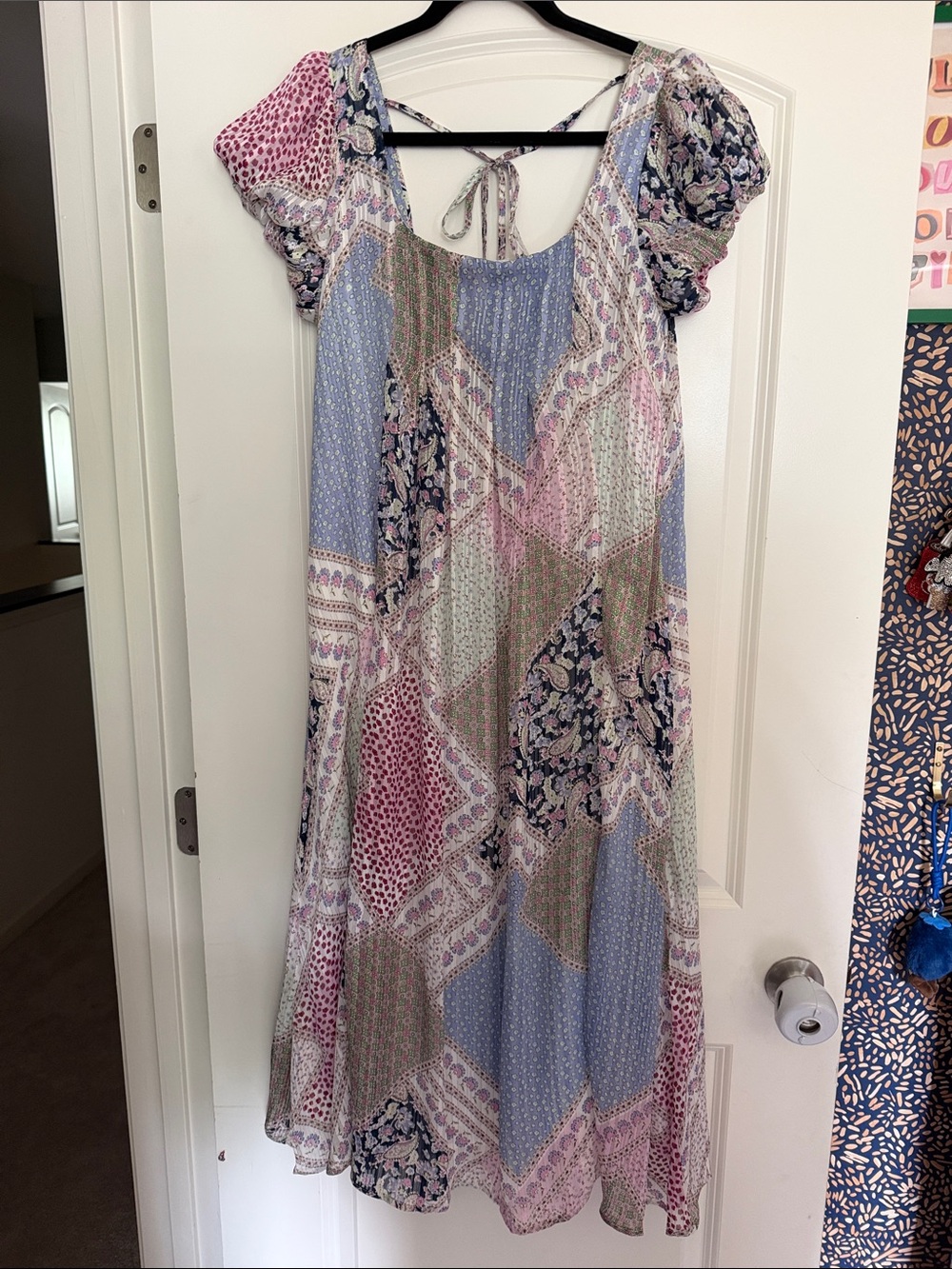 En Creme Patchwork Puff Sleeve Dress | Large